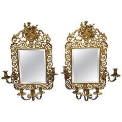 Grande paire d'appliques françaises en bronze à miroir