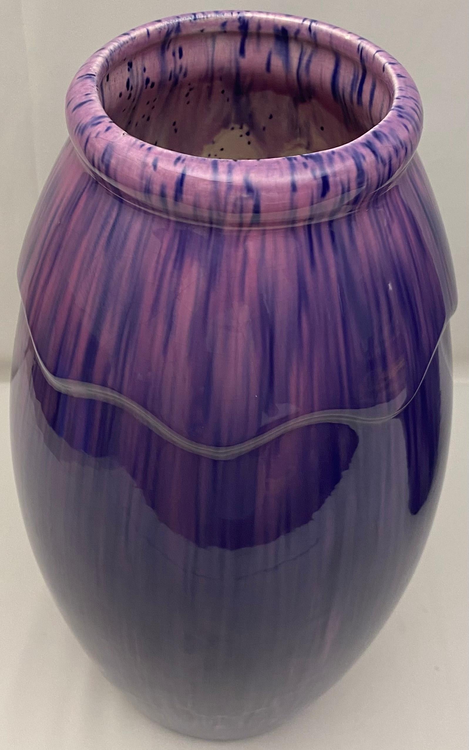 Large Pair of French Ceramic Vases, Purple and Pink In Good Condition For Sale In Miami, FL