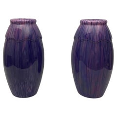 Large Pair of French Ceramic Vases, Purple and Pink