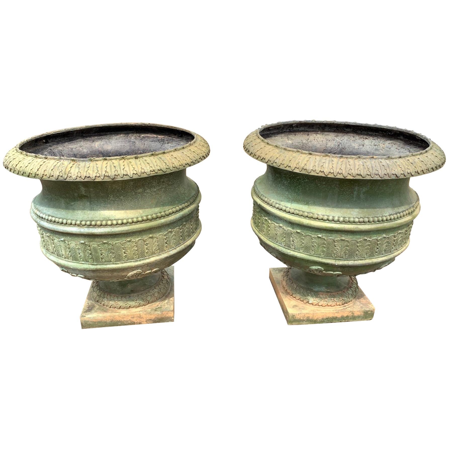 Large Pair of French Classical Bronze Garden Planters