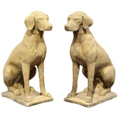 Large Pair of French Concrete Verdigris Patinated Labrador Dog Sculptures