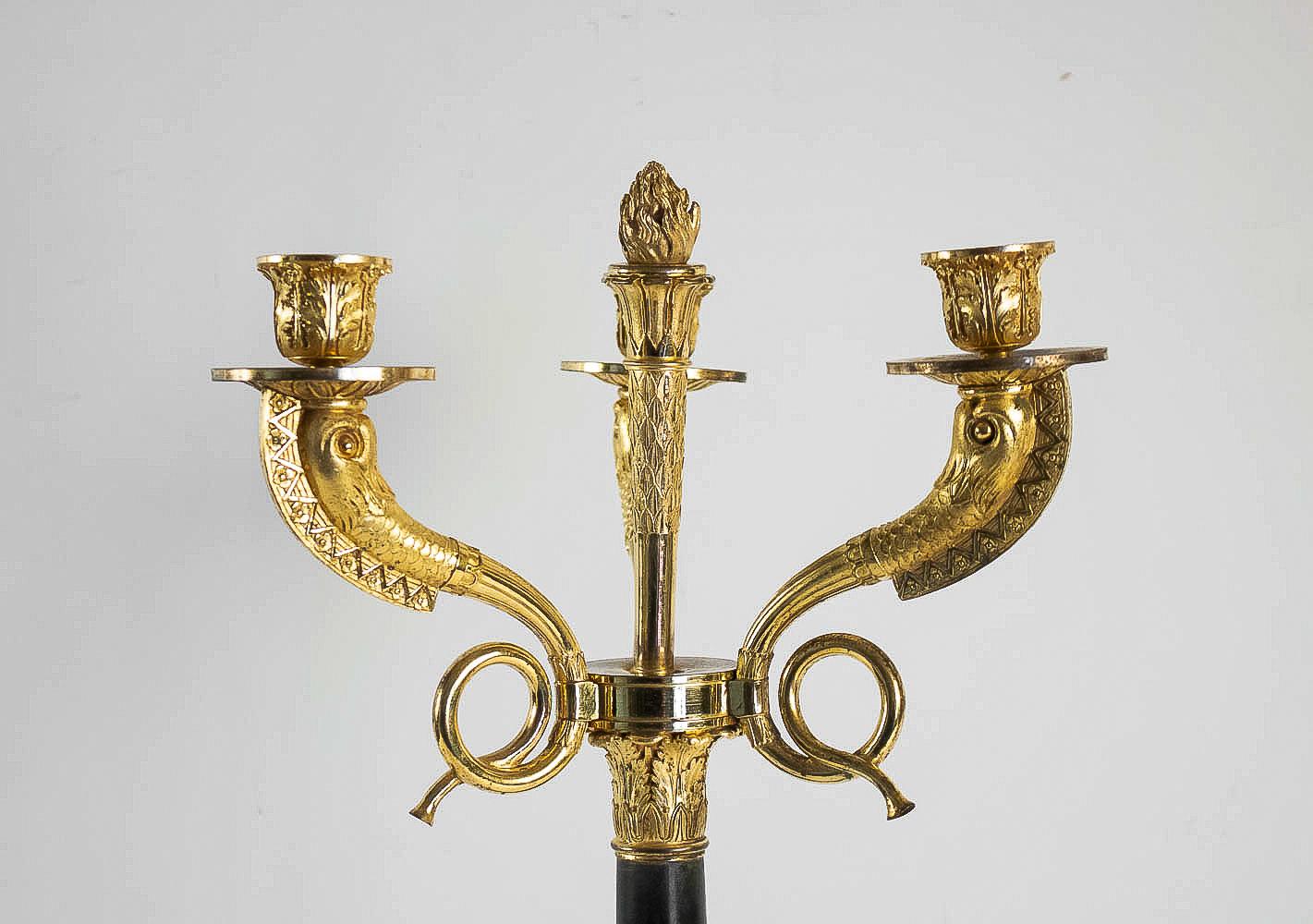 19th Century Large Pair of French Empire or Restauration Period Candelabra, circa 1815-1830 For Sale