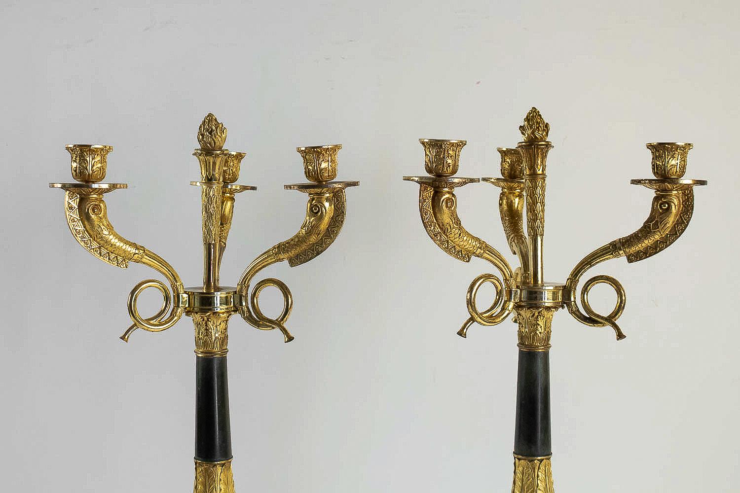 Large Pair of French Empire or Restauration Period Candelabra, Early 1800s 8