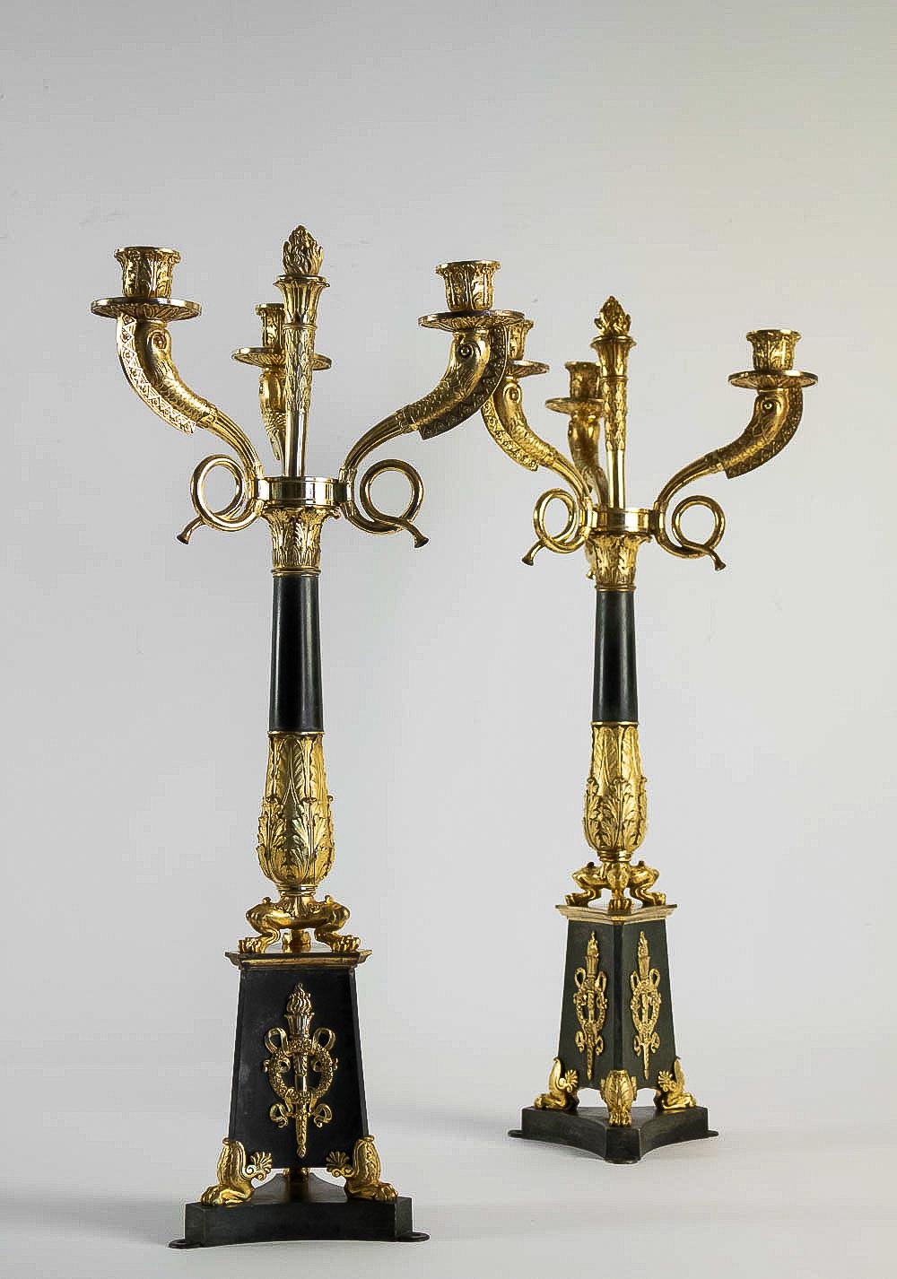 Large Pair of French Empire or Restauration Period Candelabra, Early 1800s 9