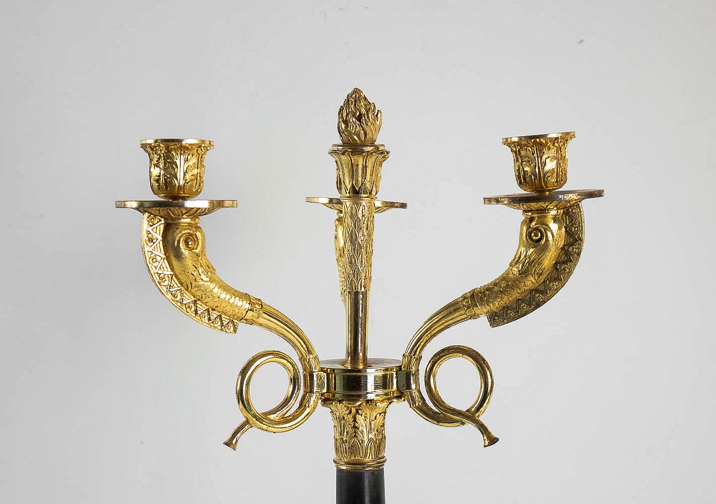 19th Century Large Pair of French Empire or Restauration Period Candelabra, Early 1800s