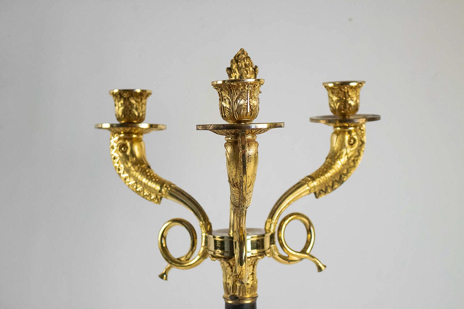 Bronze Large Pair of French Empire or Restauration Period Candelabra, Early 1800s