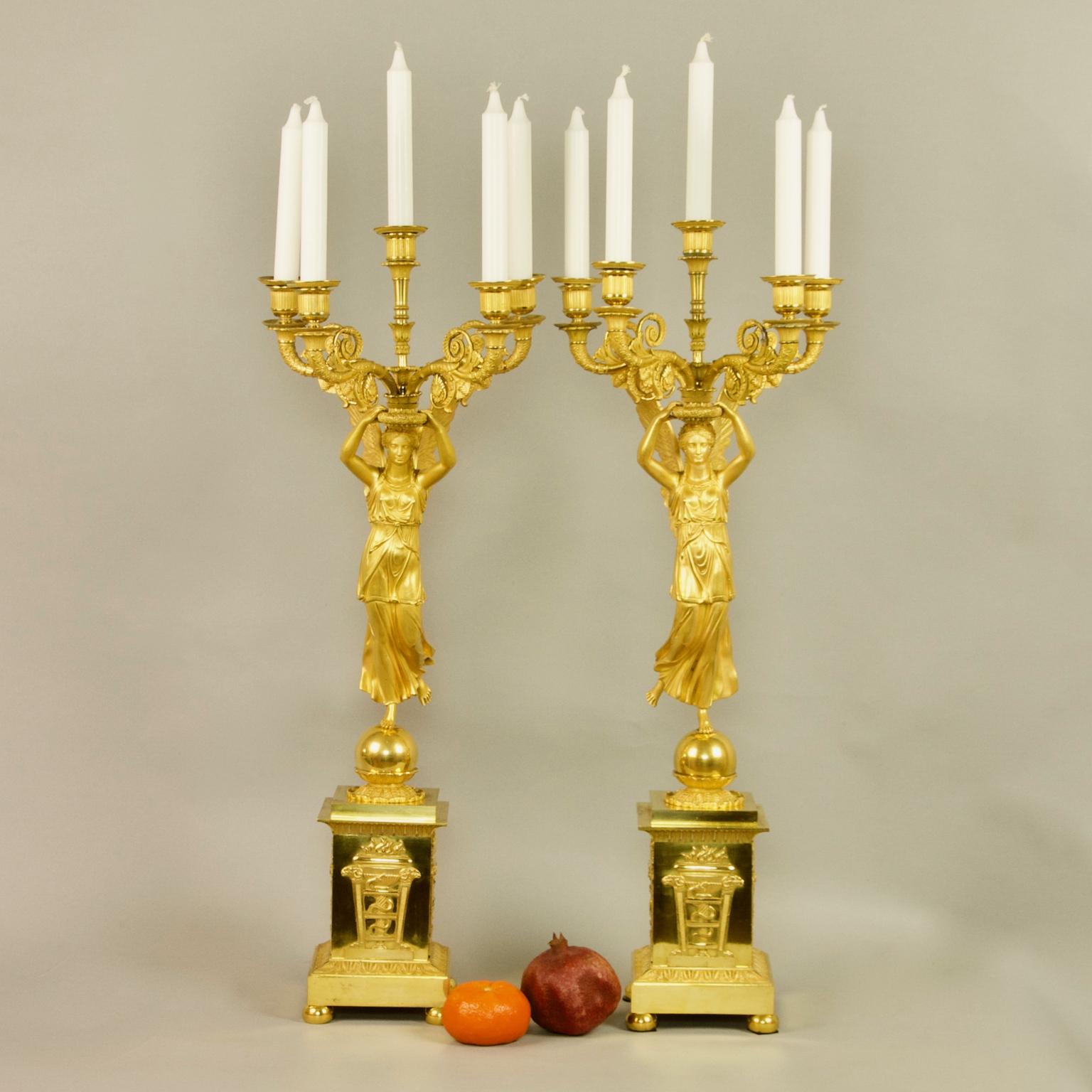 Pair of French Empire Gilt Bronze Winged Victory Candelabras, attr. P.P. Thomire 12