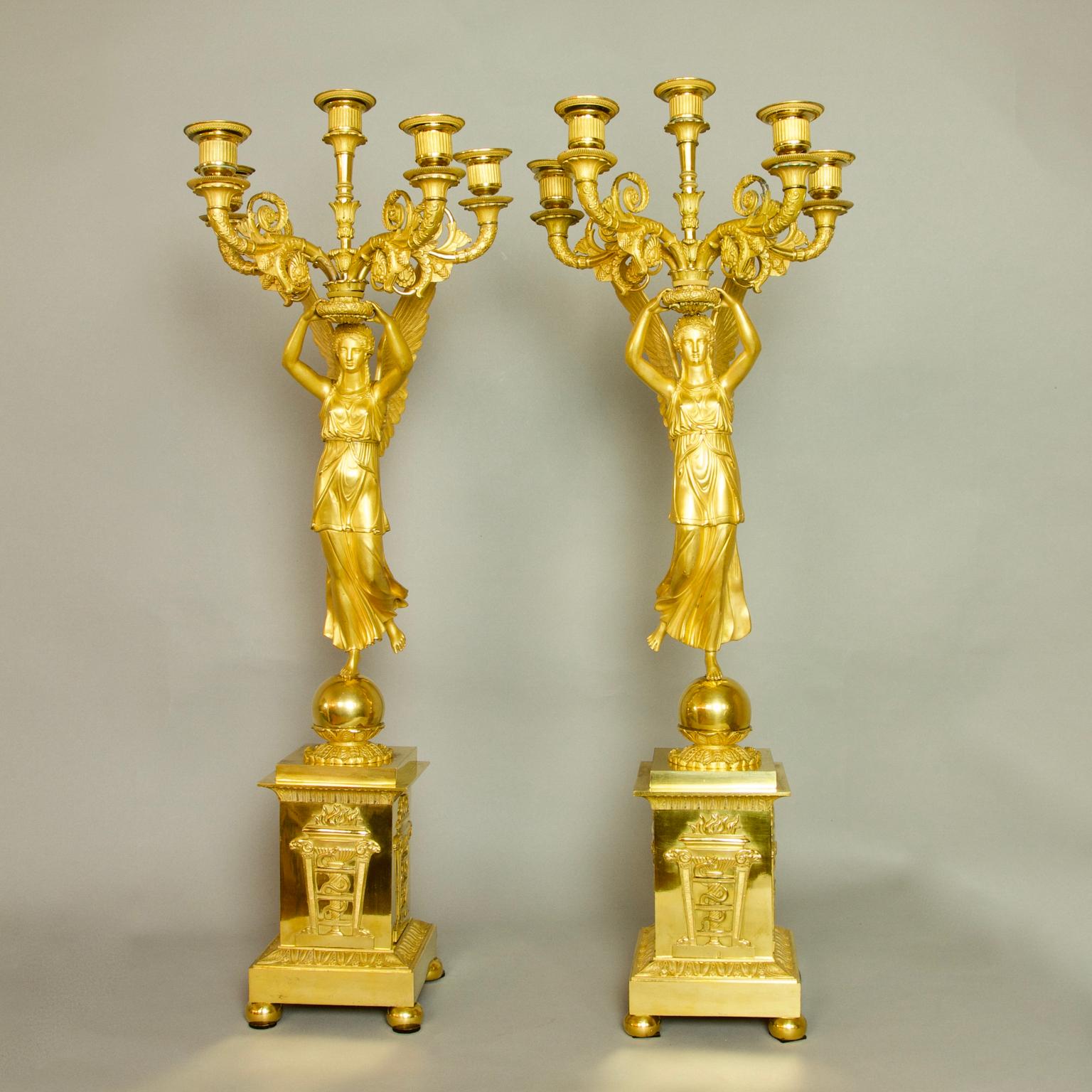 Pair of French Empire Gilt Bronze Winged Victory Candelabras, attr. P.P. Thomire In Good Condition In Berlin, DE