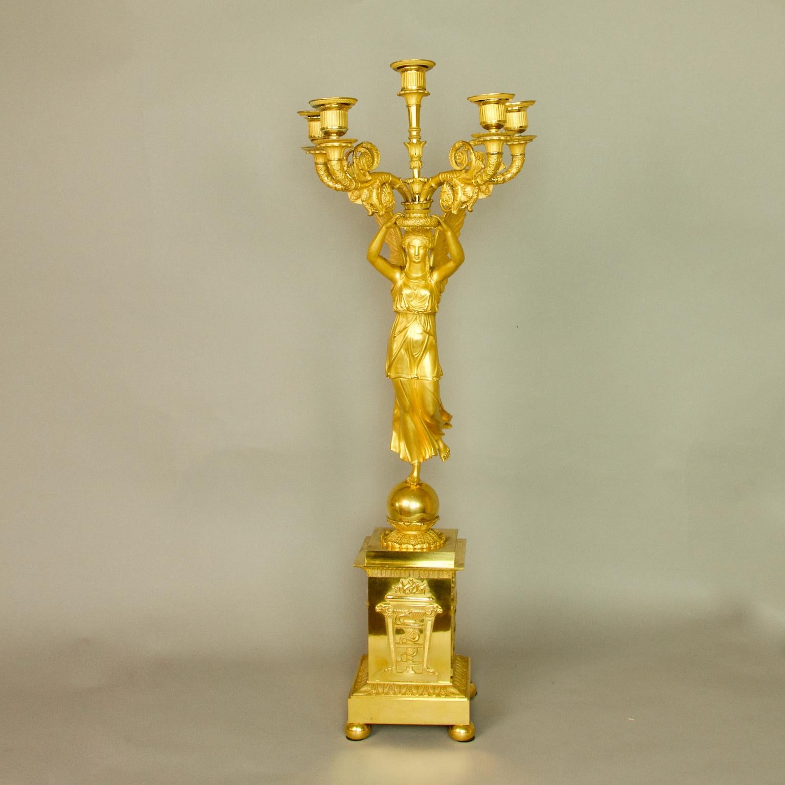 Early 19th Century Pair of French Empire Gilt Bronze Winged Victory Candelabras, attr. P.P. Thomire