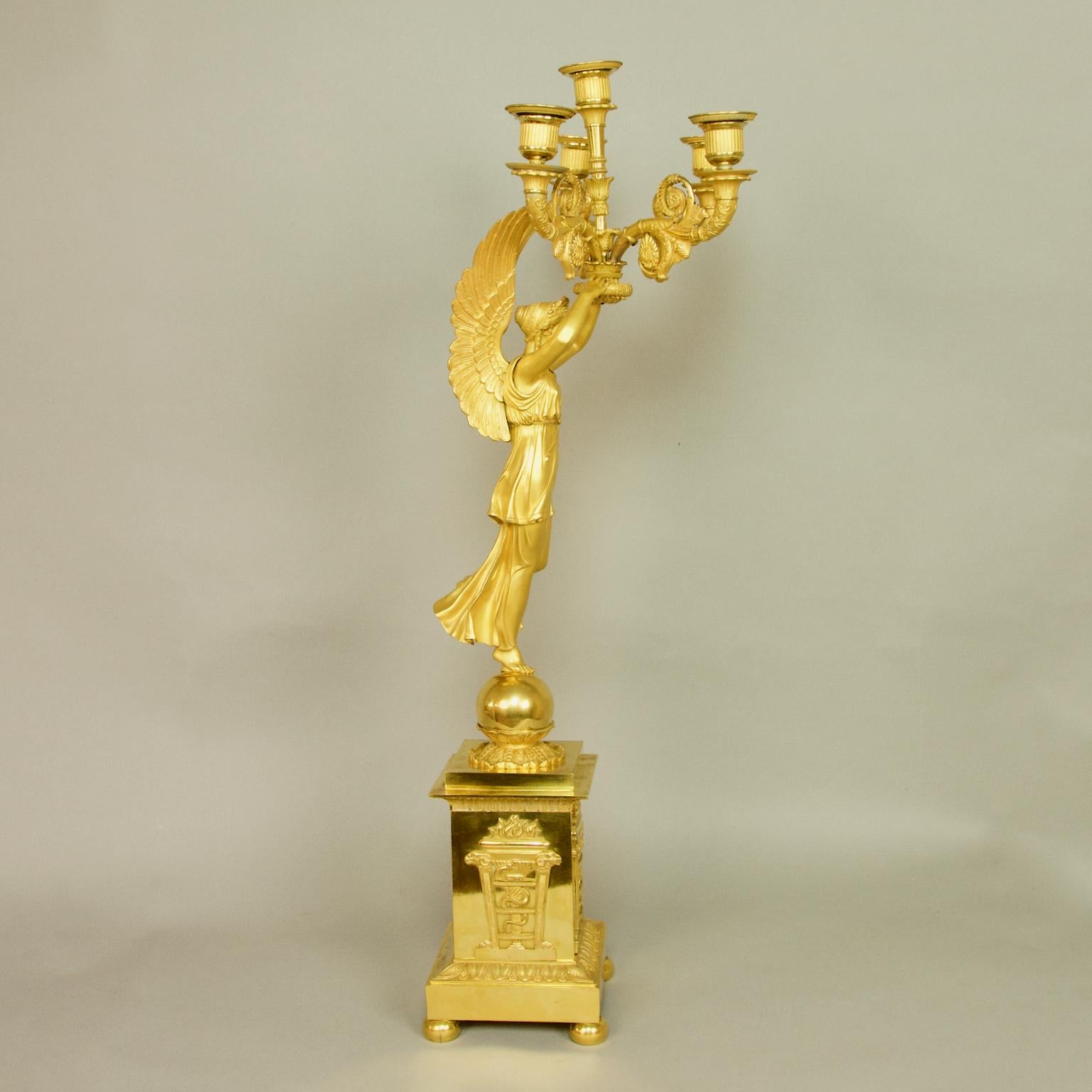 Pair of French Empire Gilt Bronze Winged Victory Candelabras, attr. P.P. Thomire 1
