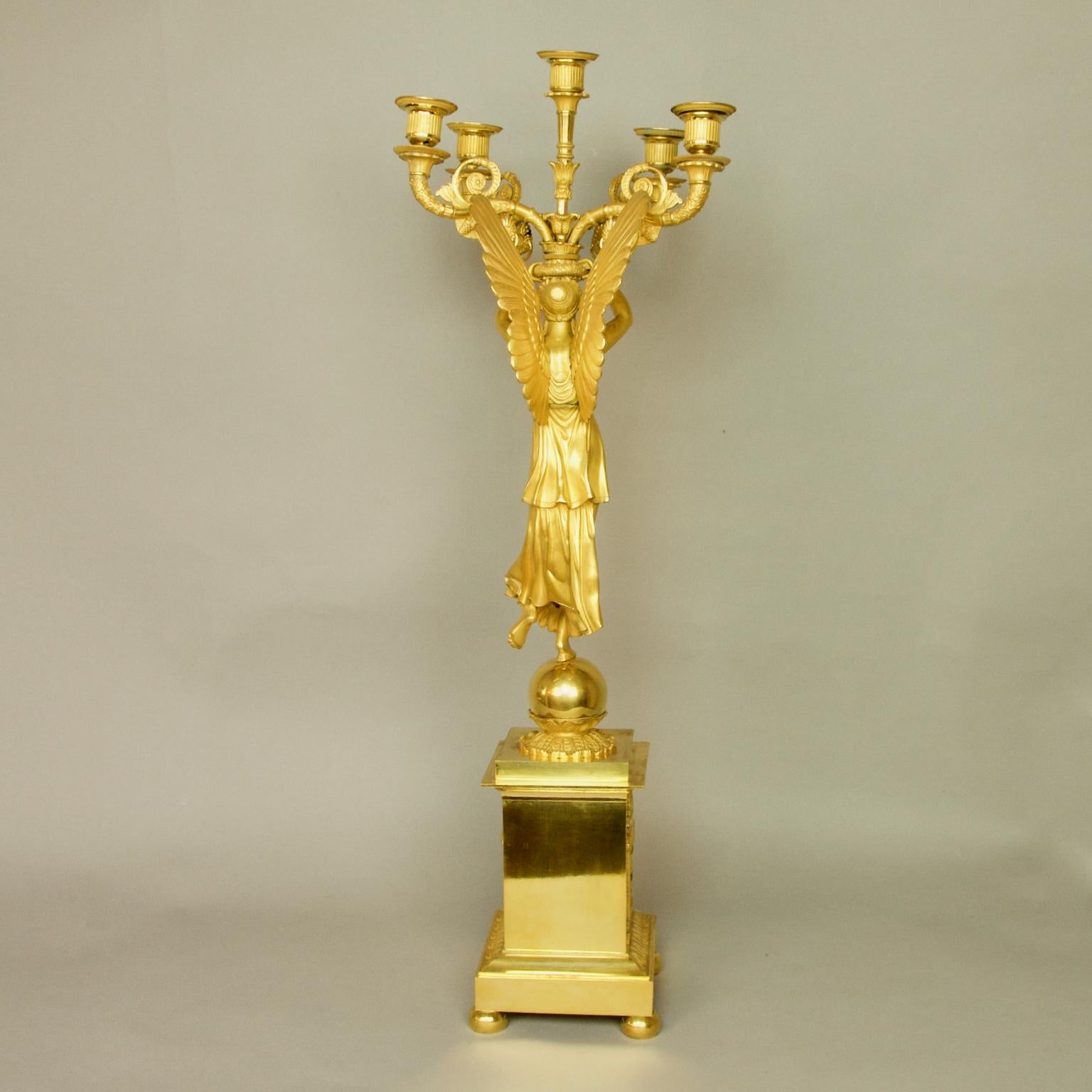 Pair of French Empire Gilt Bronze Winged Victory Candelabras, attr. P.P. Thomire 2