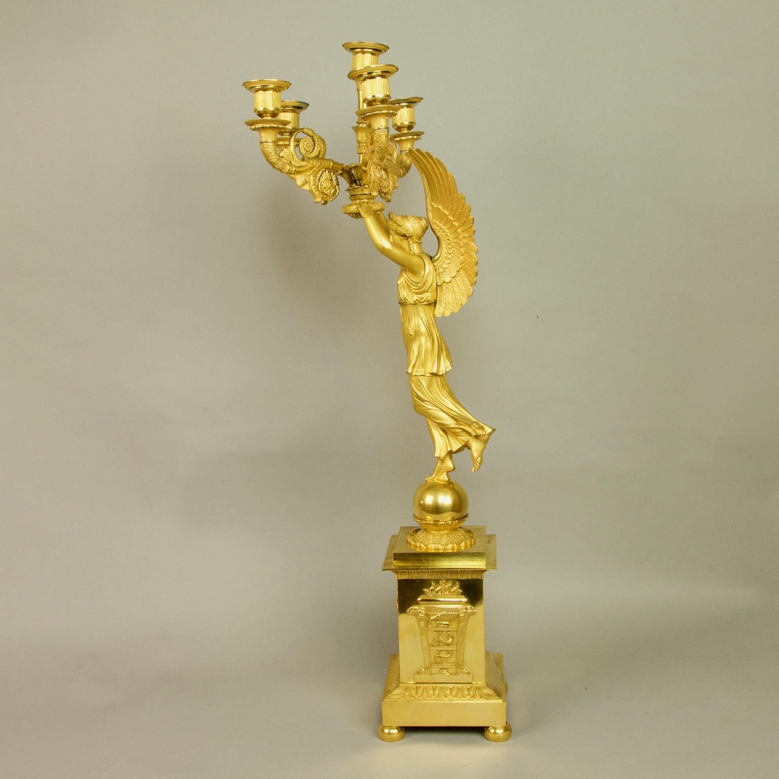 Pair of French Empire Gilt Bronze Winged Victory Candelabras, attr. P.P. Thomire 3