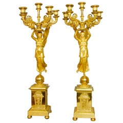 Antique Pair of French Empire Gilt Bronze Winged Victory Candelabras, attr. P.P. Thomire