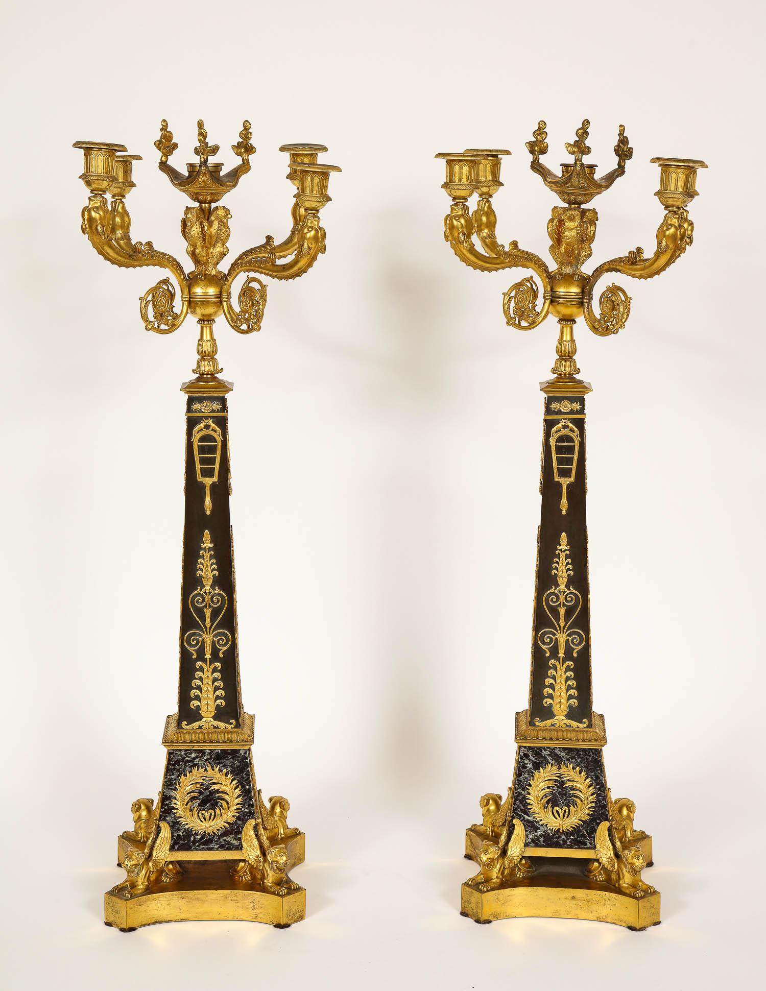 Large Pair of French Empire Period Candelabra, Attributed to Claude Galle For Sale 6