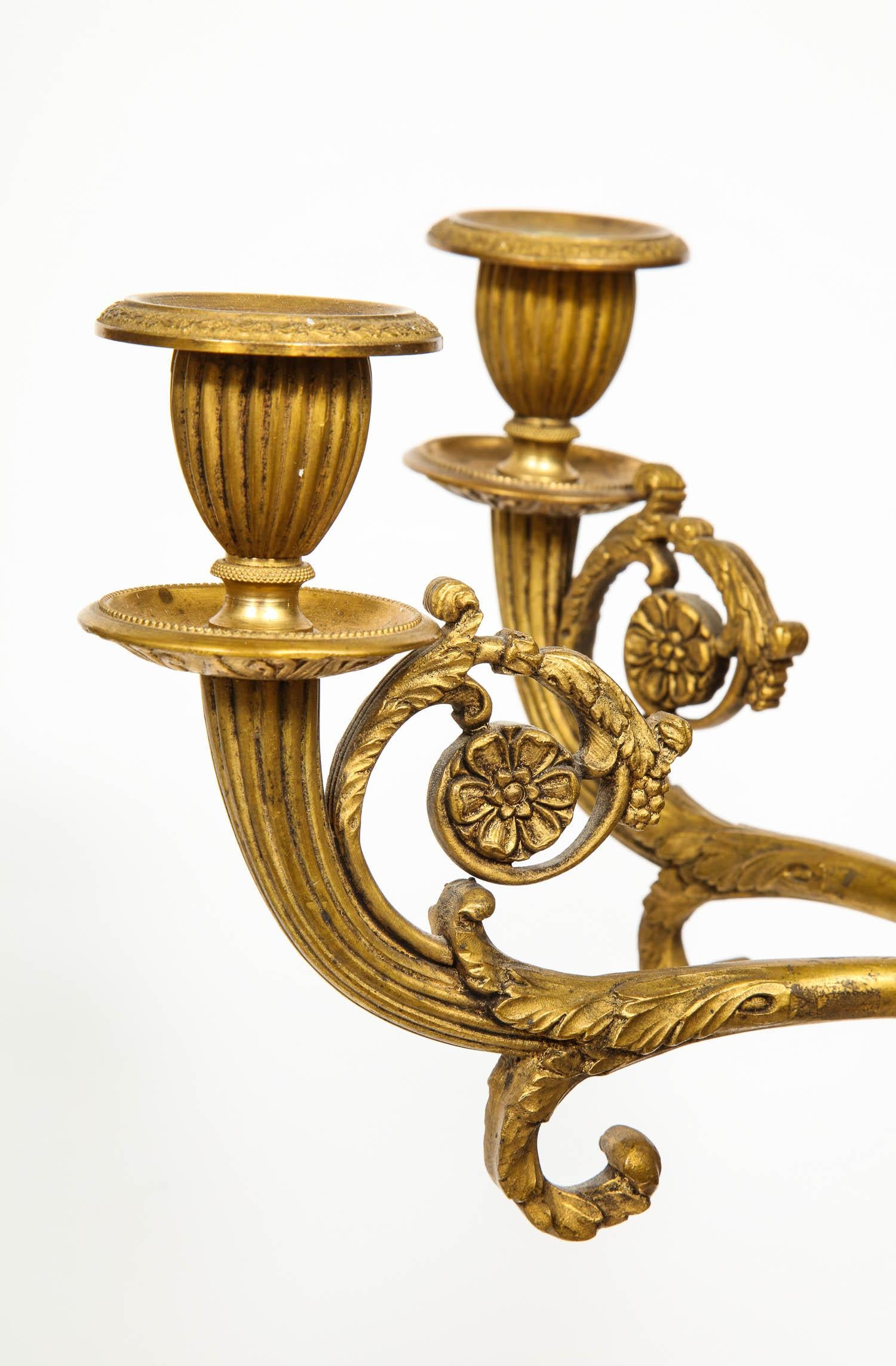 Large Pair of French Gilt and Patinated Bronze Candelabra on Swedish Porphyry 12