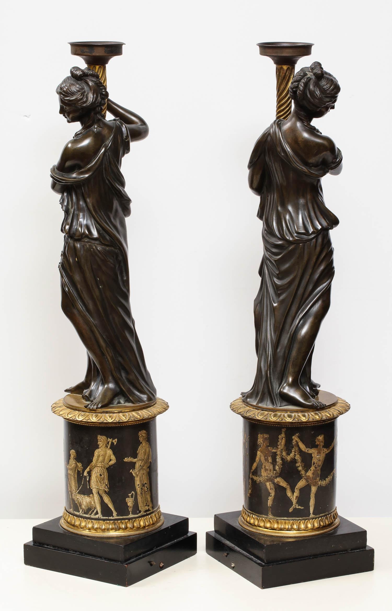 Large Pair of French Gilt and Patinated Bronze Figural Candleholders 5