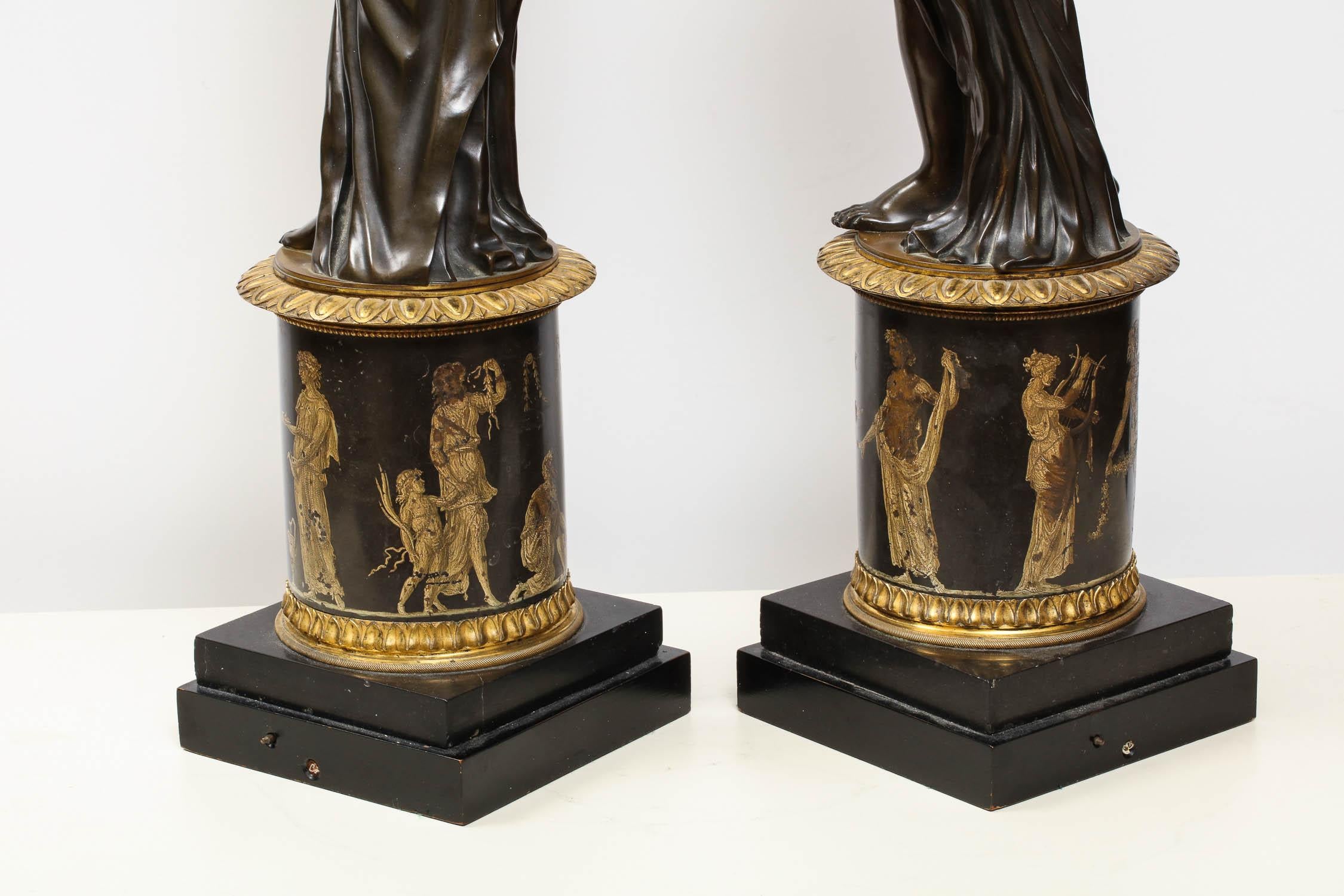 Large Pair of French Gilt and Patinated Bronze Figural Candleholders 8