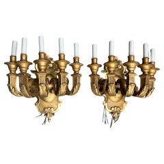 Retro Large Pair of French Giltwood Wall Sconces