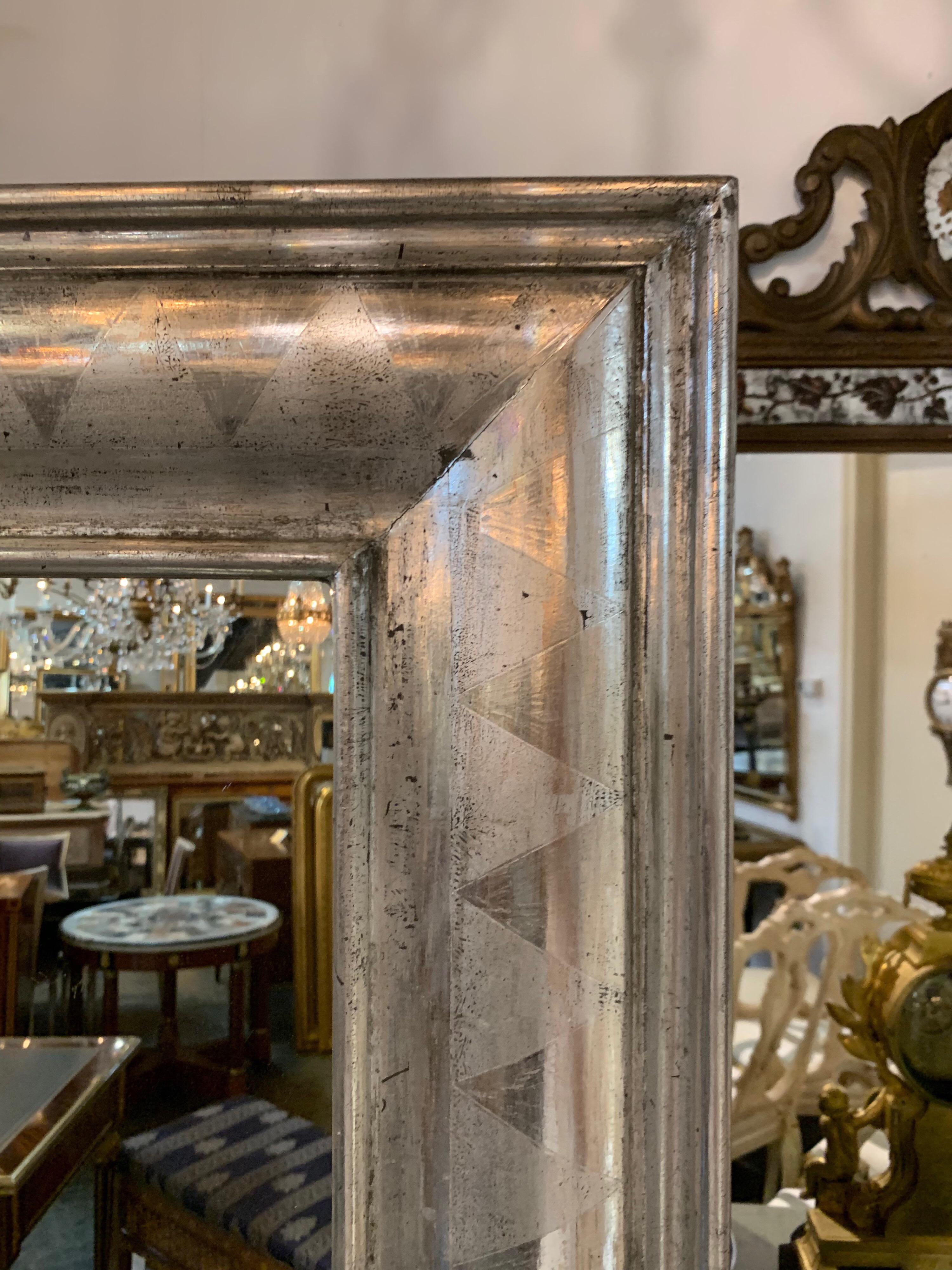 20th Century Large Pair of French High Style Silver Leaf Mirrors