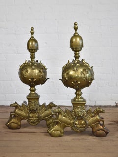 Large Pair of French late 19th Century Louis XIV Style Gilt Bronze Andirons