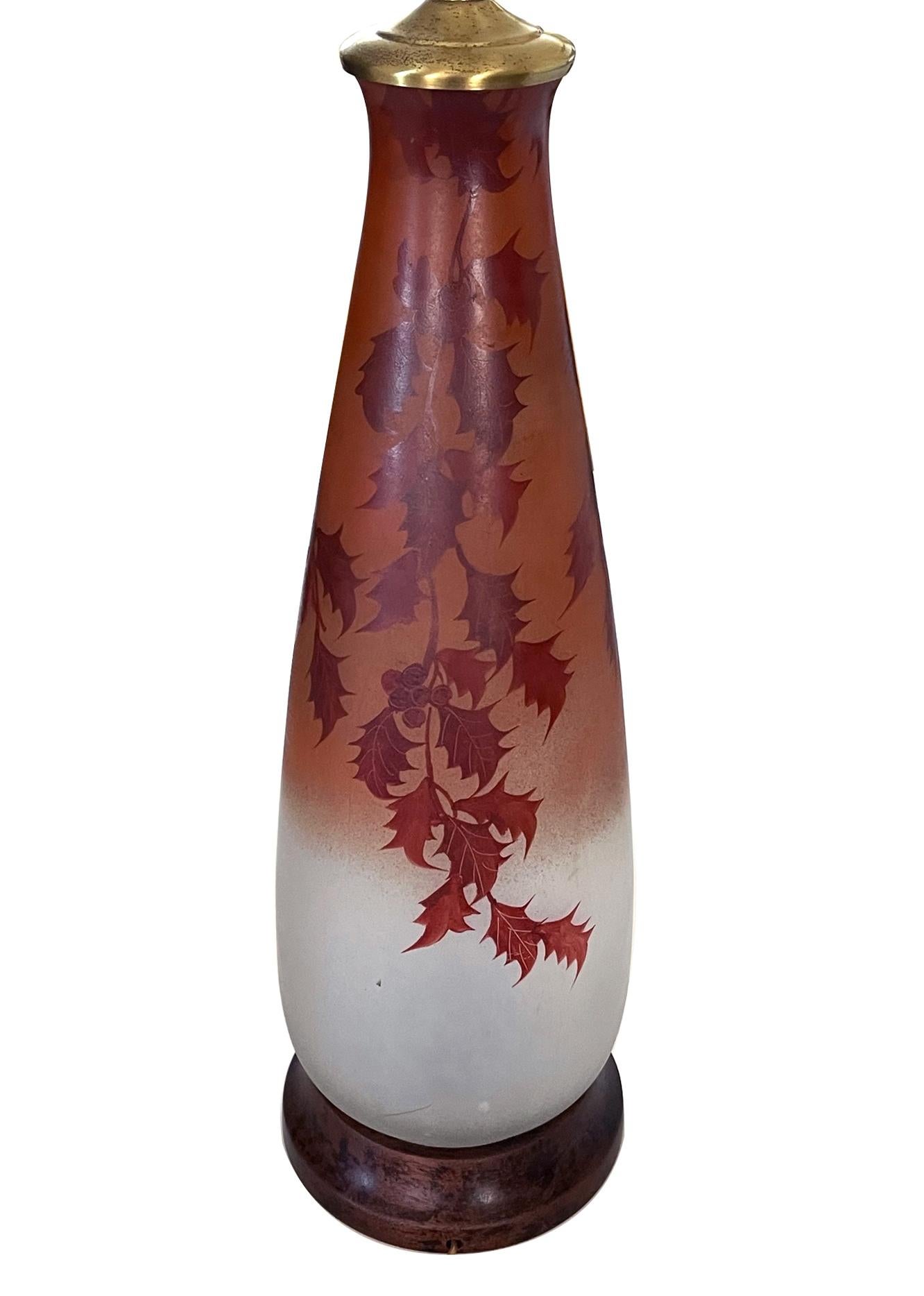 Art Nouveau Large Pair of French Leune / Daum Enameled Vases as Lamps; Signed Leune For Sale