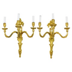 Large Pair of French Louis XVI Gilt Bronze Three-Light Sconces or Wall Lights