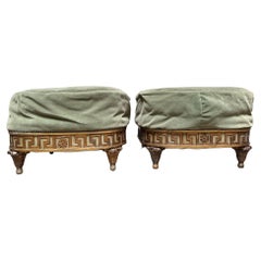 Large Pair of French Louis XVI Style Ottomans with a Painted and Gilt Finish
