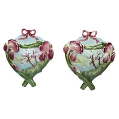 Large Pair of French Majolica Wall Pockets Saint Clement, Circa 1900