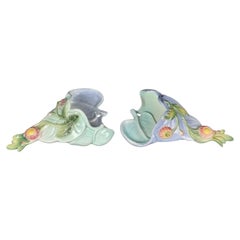 Large Pair of French Majolica Wall Pockets Saint Clement, Circa 1900
