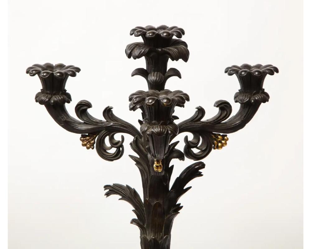 Large Pair of French Restauration Ormolu and Patinated Bronze Candelabra, Horses For Sale 1