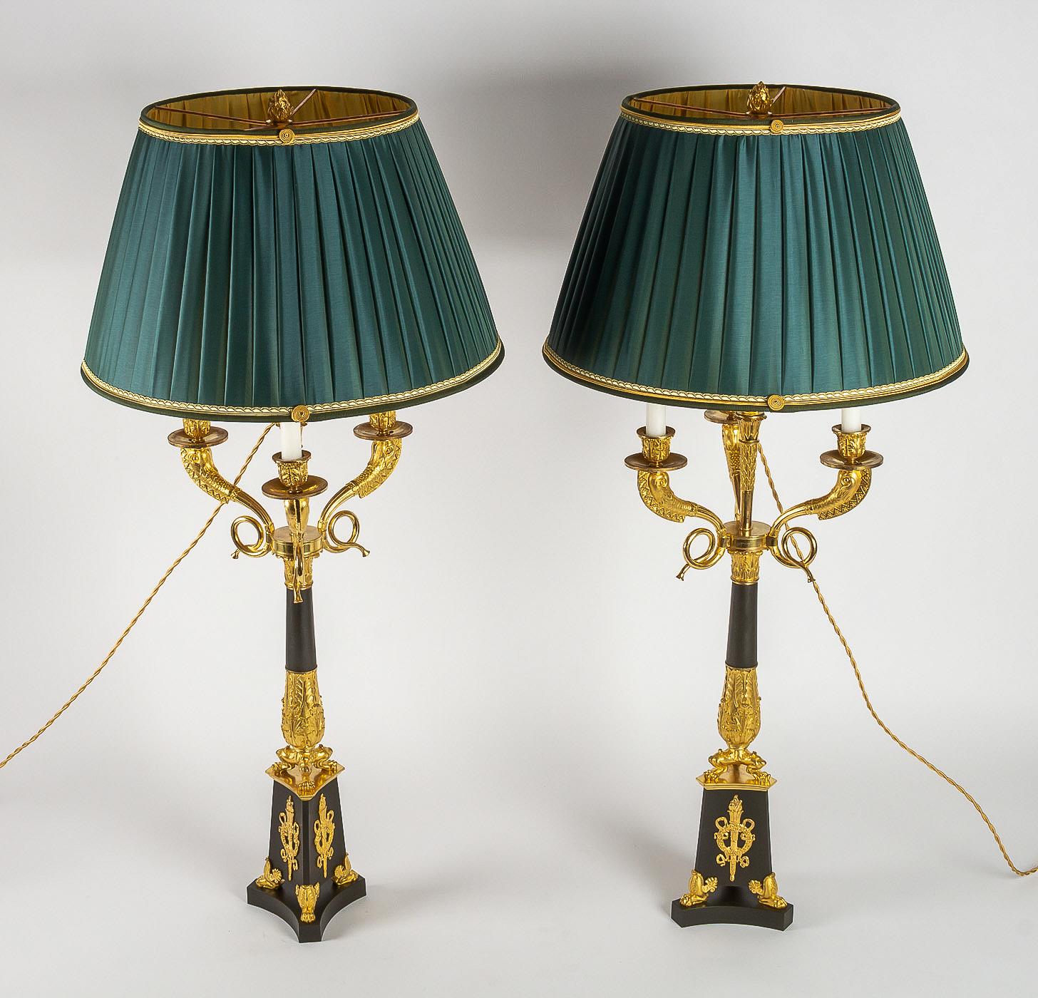 Large Pair of French Restauration Period Candelabras Converted in Table Lamps 13