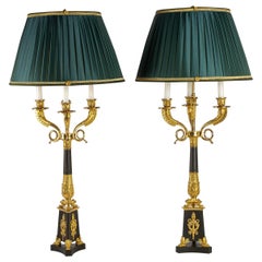 Large Pair of French Restauration Period Candelabras Converted in Table Lamps