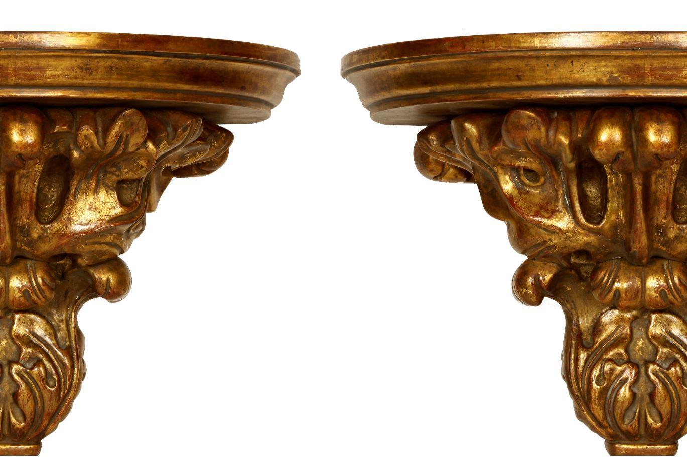 20th Century Large Pair of French Rococo Giltwood Brackets