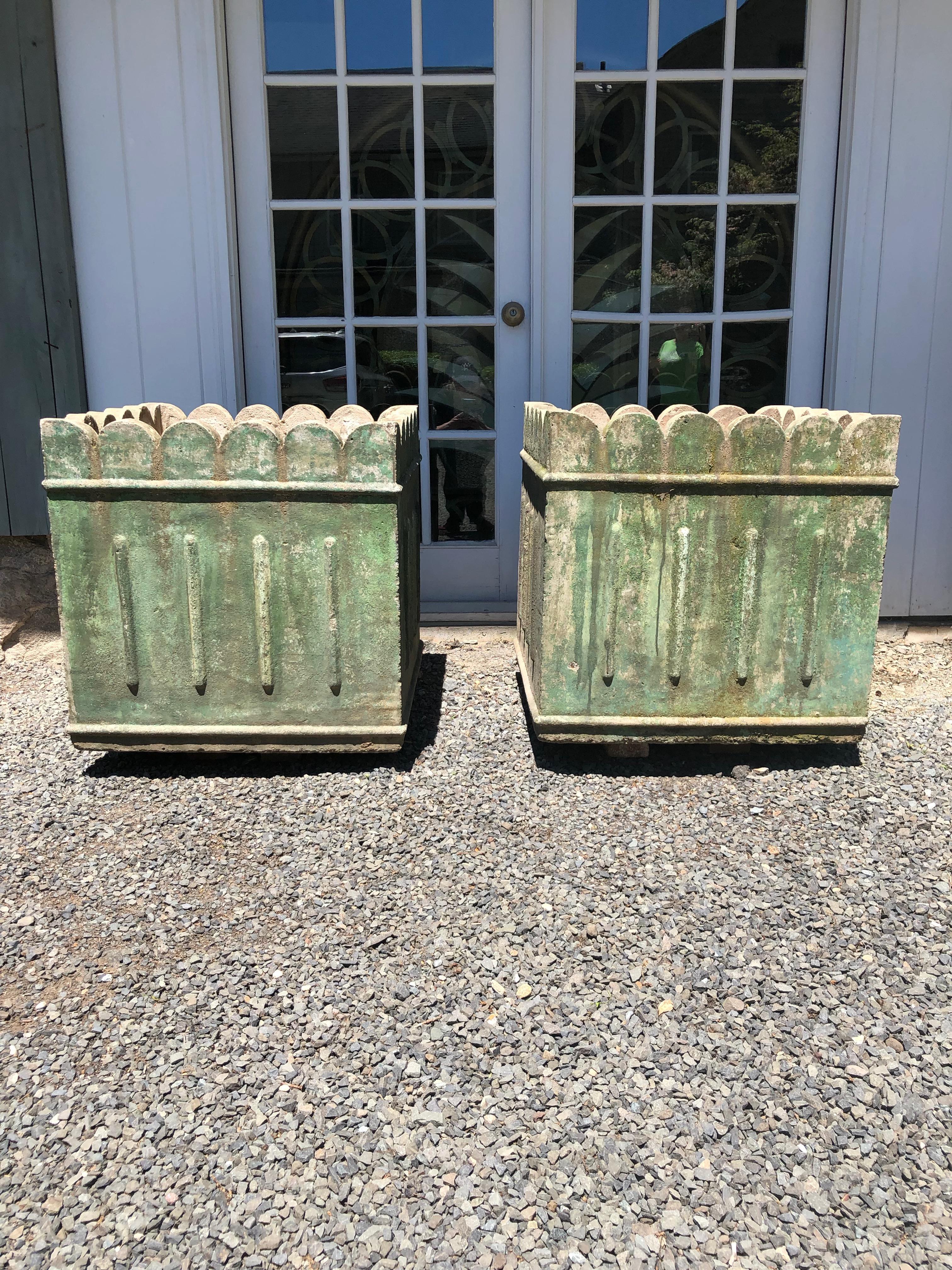 We’ve never seen this form of planter before and they make an impressive statement indeed! Sculpted from concrete over an iron armature, these have good age and their commodious planting wells, each with four drain holes, will allow you to plant