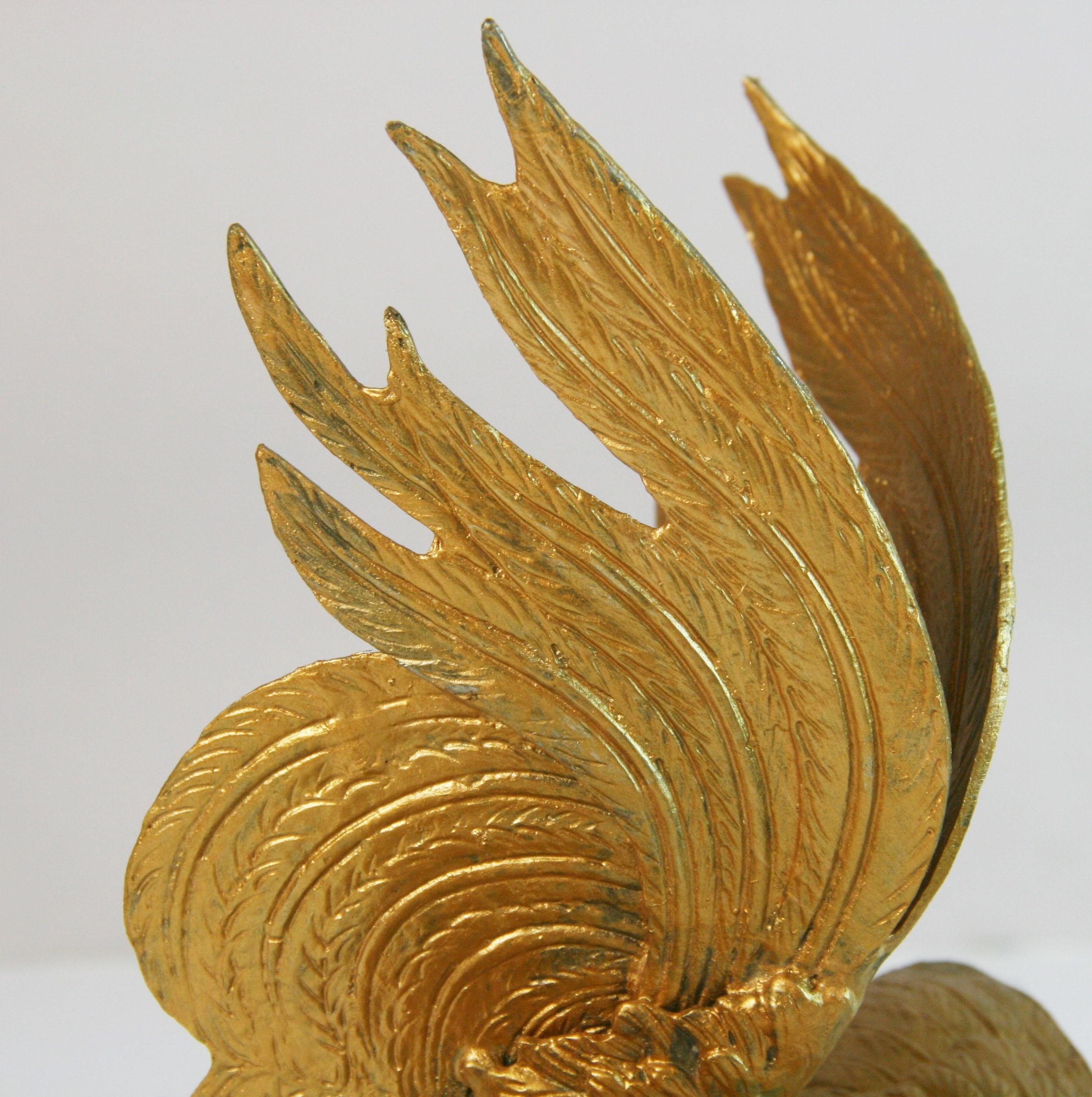 Coppia di oggetti antichi  Galli da combattimento o galli in bronzo massiccio/Finali di libri.Sculture in vendita 9