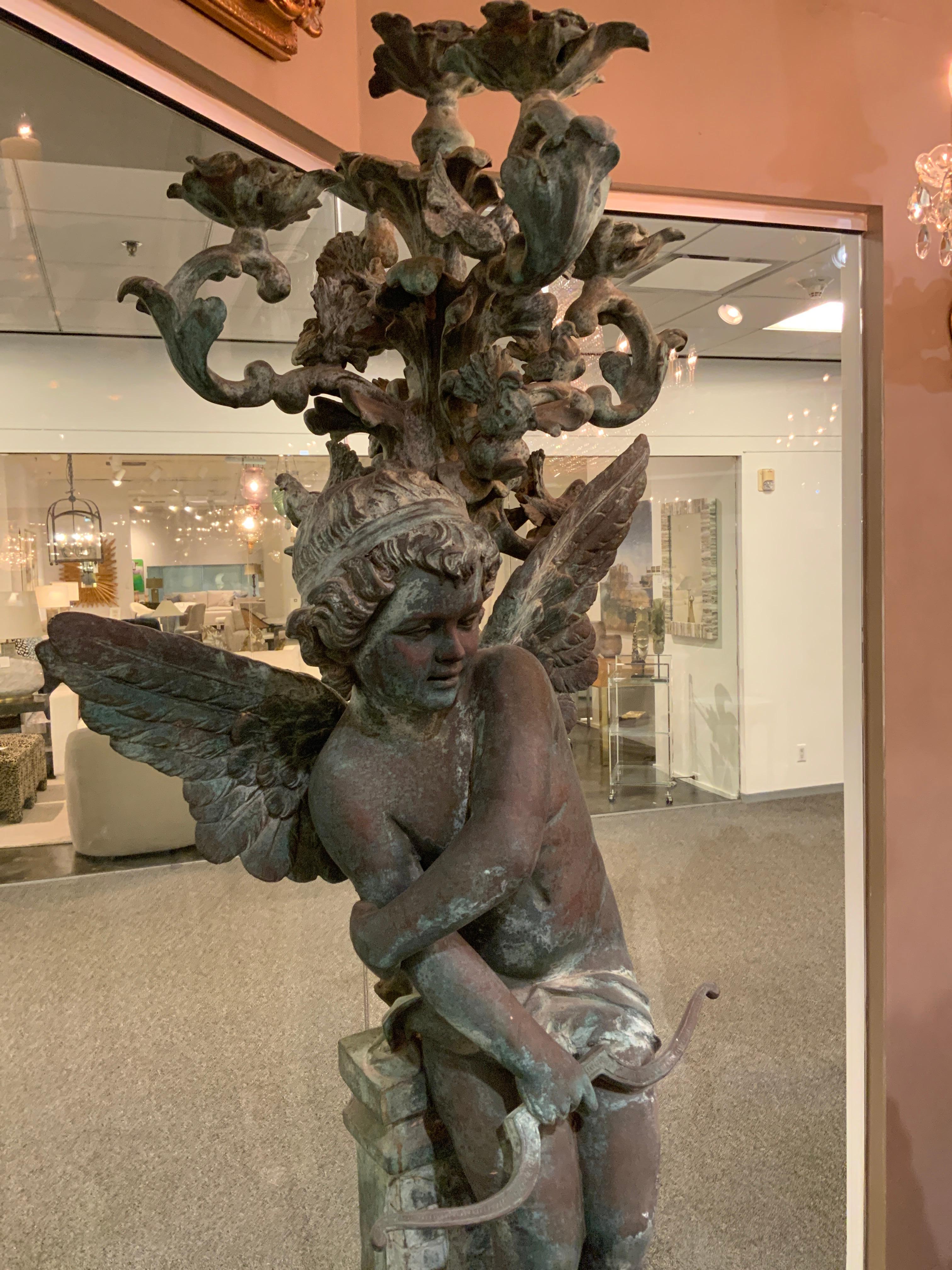 Large Pair of French Style Verde Bronze Torchiers Having 5 Lights for Garden For Sale 5