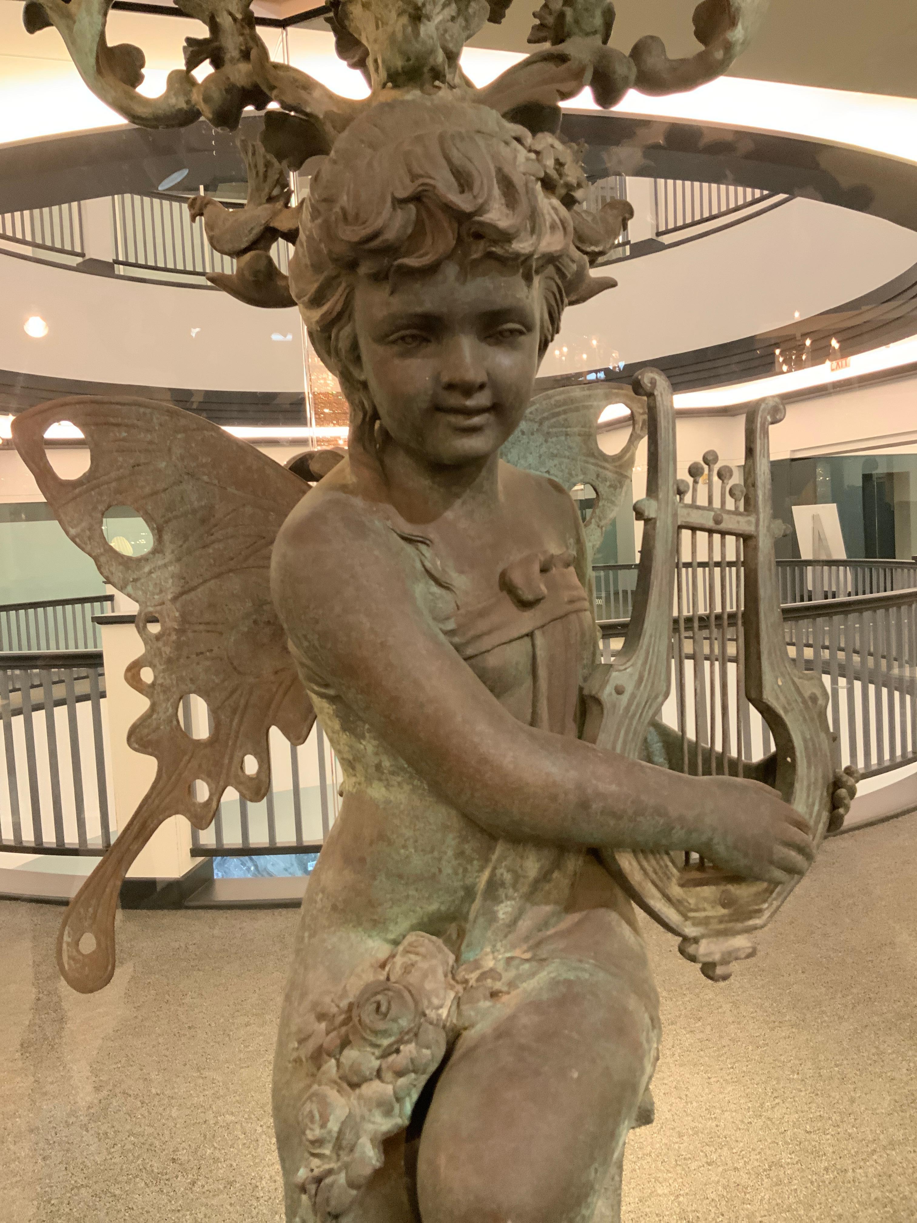 Large Pair of French Style Verde Bronze Torchiers Having 5 Lights for Garden For Sale 4