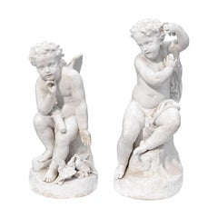 Large Pair of French White Bisque Cupids, 19th Century