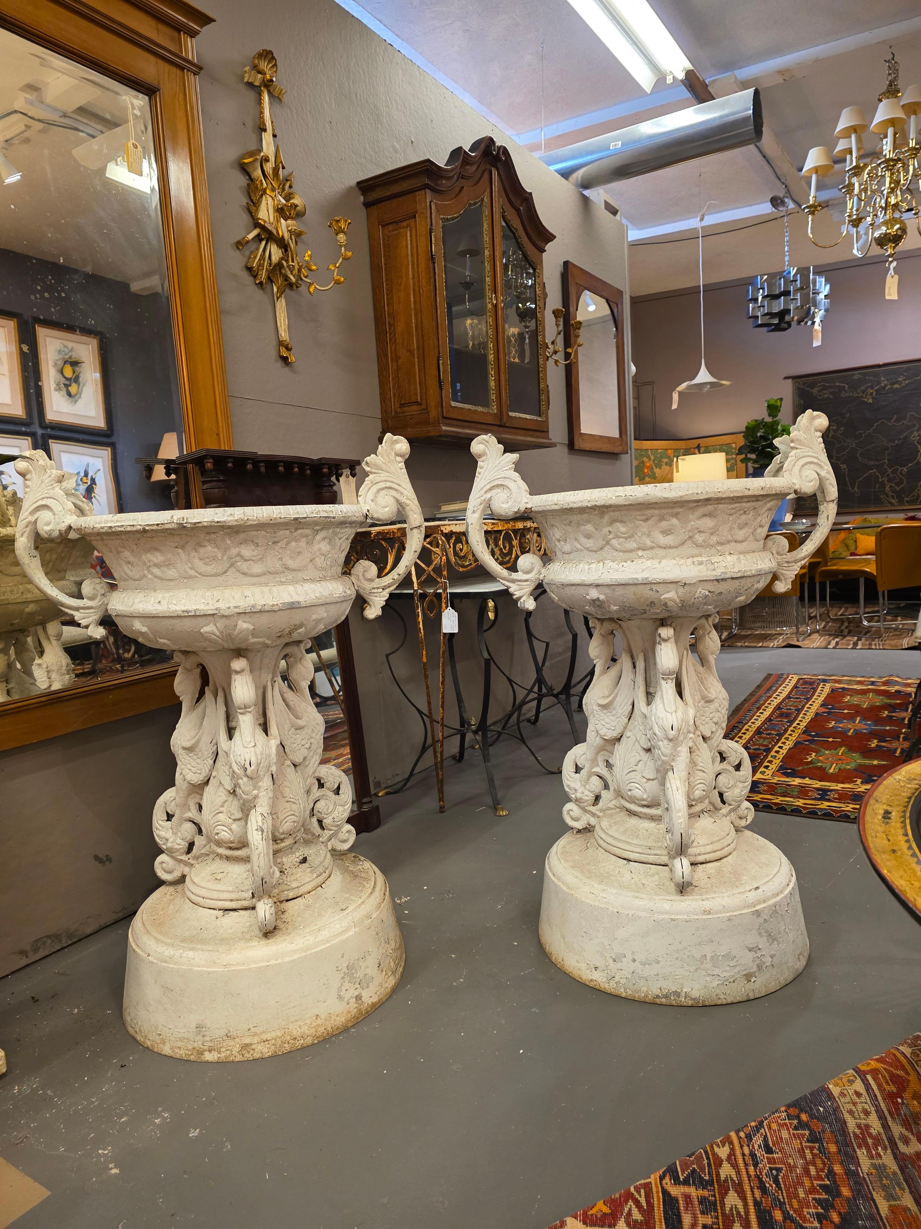 Large Pair Of Garden Urns After J. W. Fiske For Sale 3