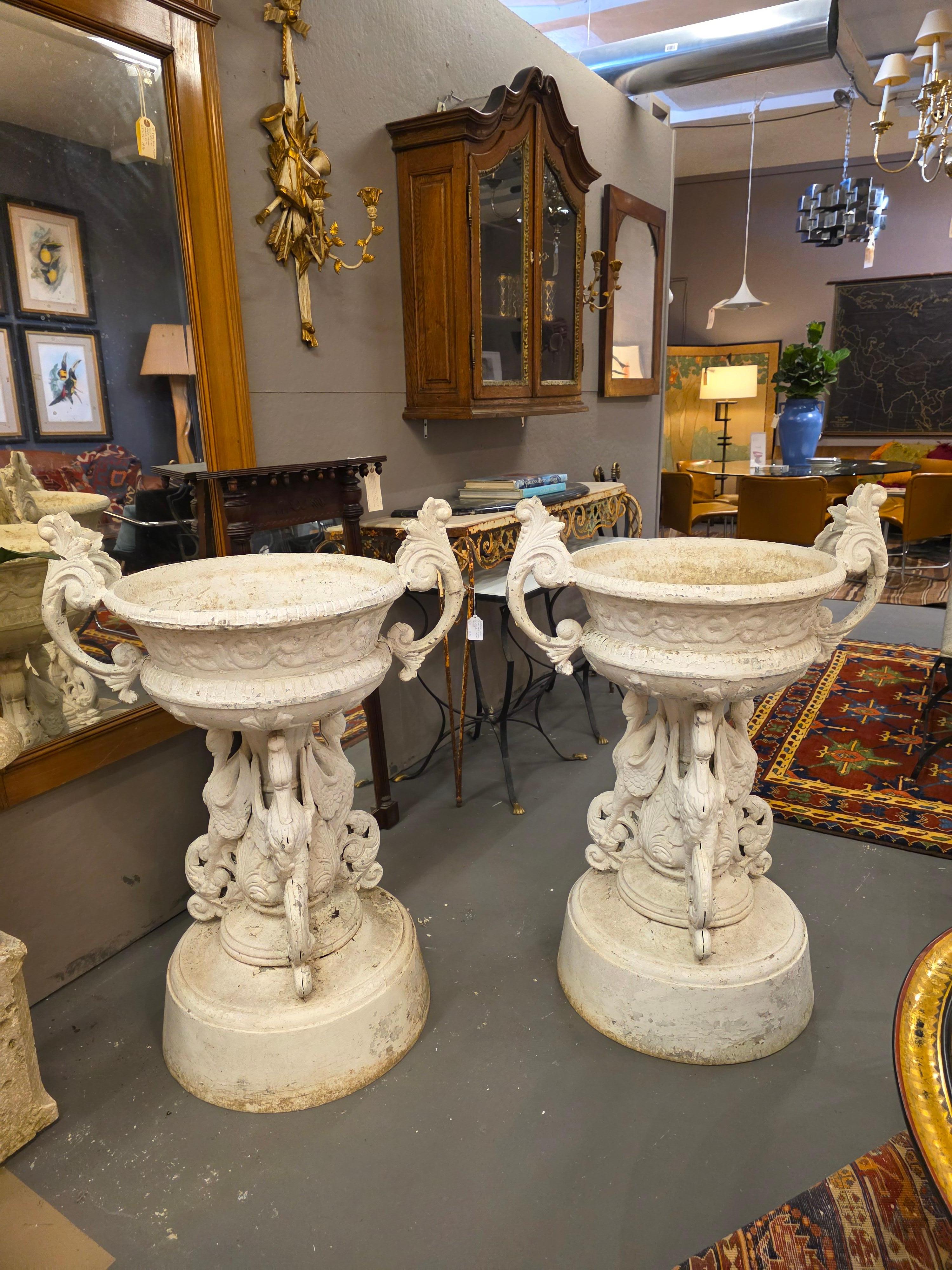 Large Pair Of Garden Urns After J. W. Fiske For Sale 4