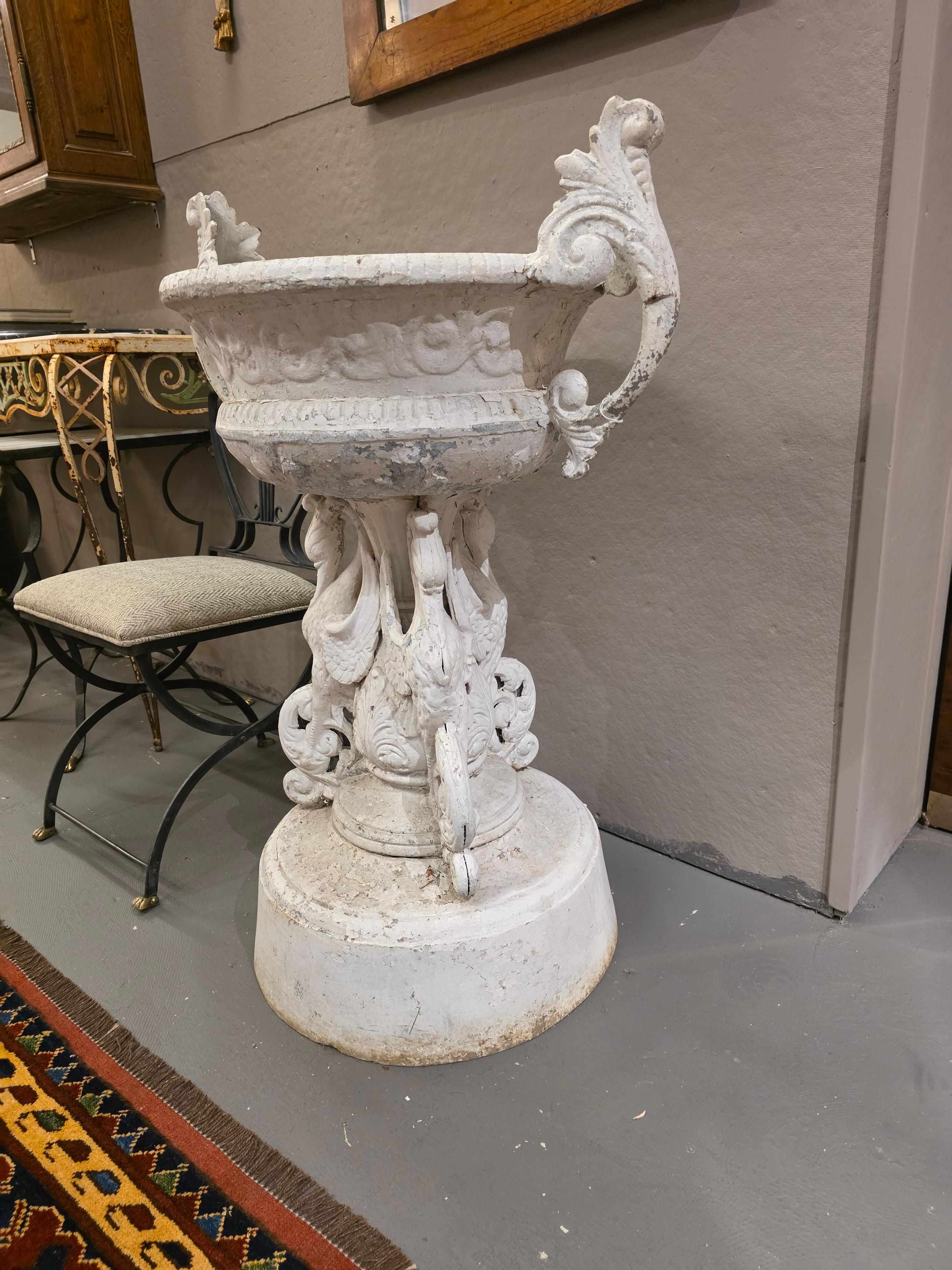 Large, detailed pair of cast aluminum urns after the work of J. W. Fiske. Being that they are aluminum they are easy to move around, less likely to be damaged by temperature changes in the weather, and much less expensive to ship. These fantastic,