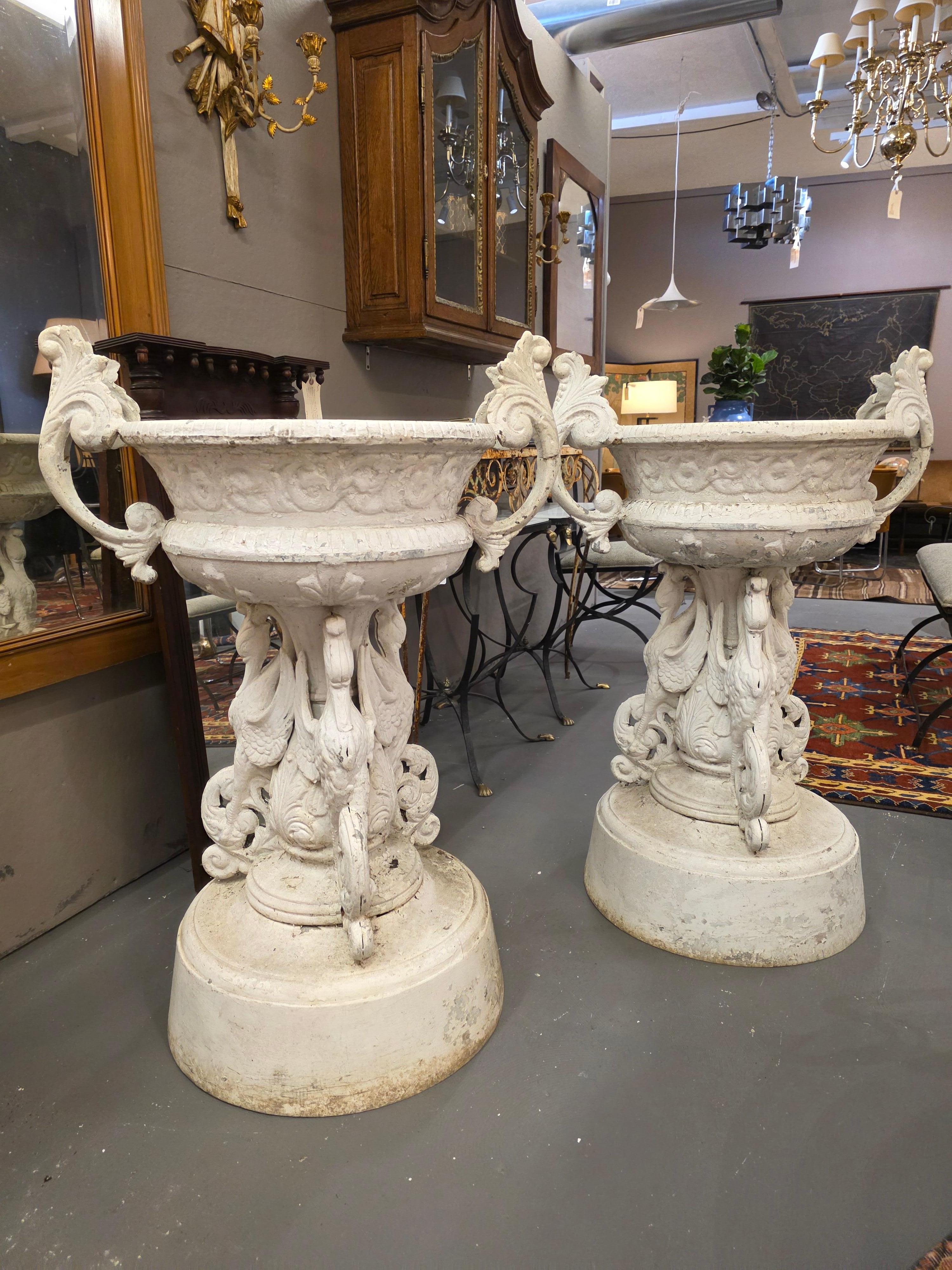 Aluminum Large Pair Of Garden Urns After J. W. Fiske For Sale