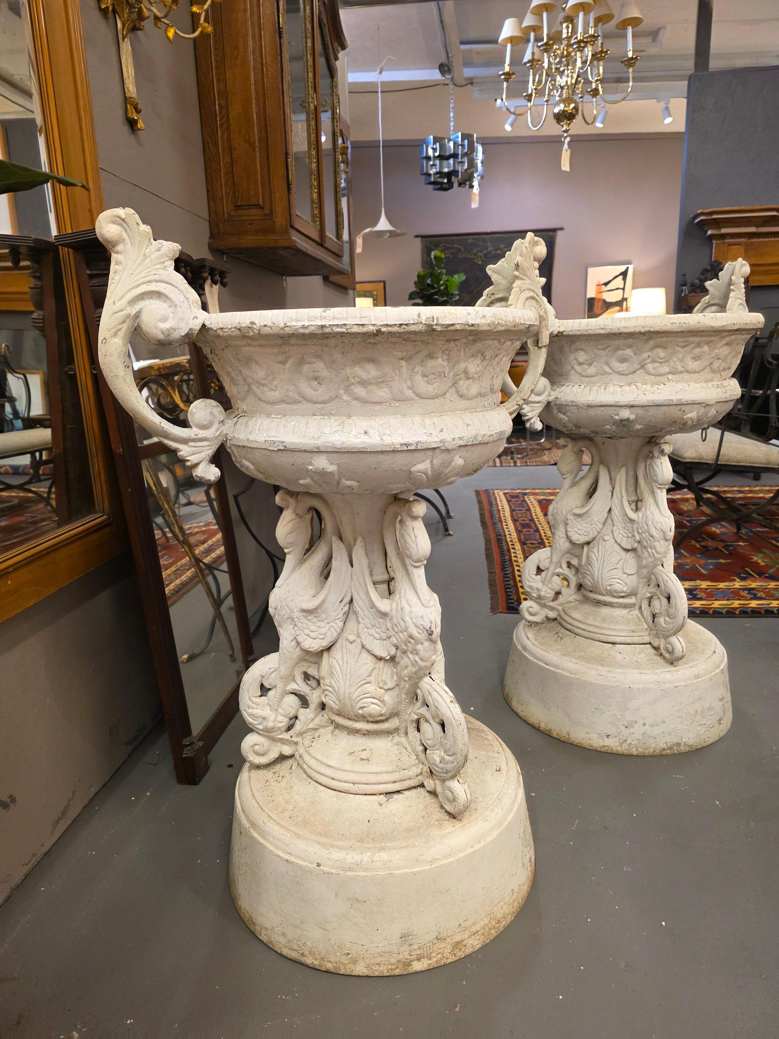 Large Pair Of Garden Urns After J. W. Fiske For Sale 1