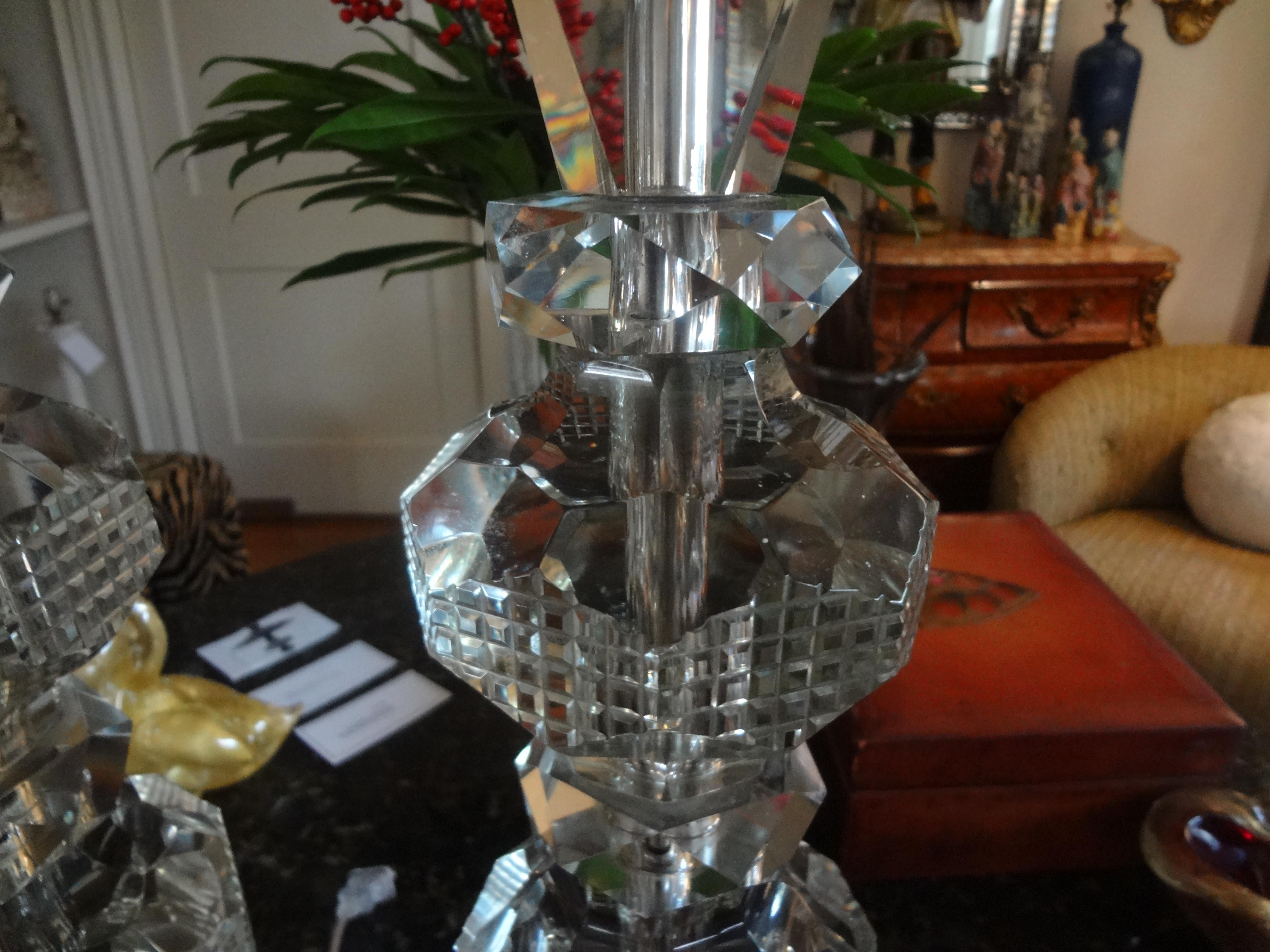 Mid-20th Century Large Pair of Geometric Cut Crystal Lamps For Sale