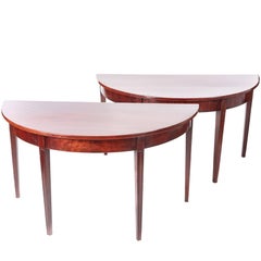 Large Pair of George III Mahogany Demilune Console Tables
