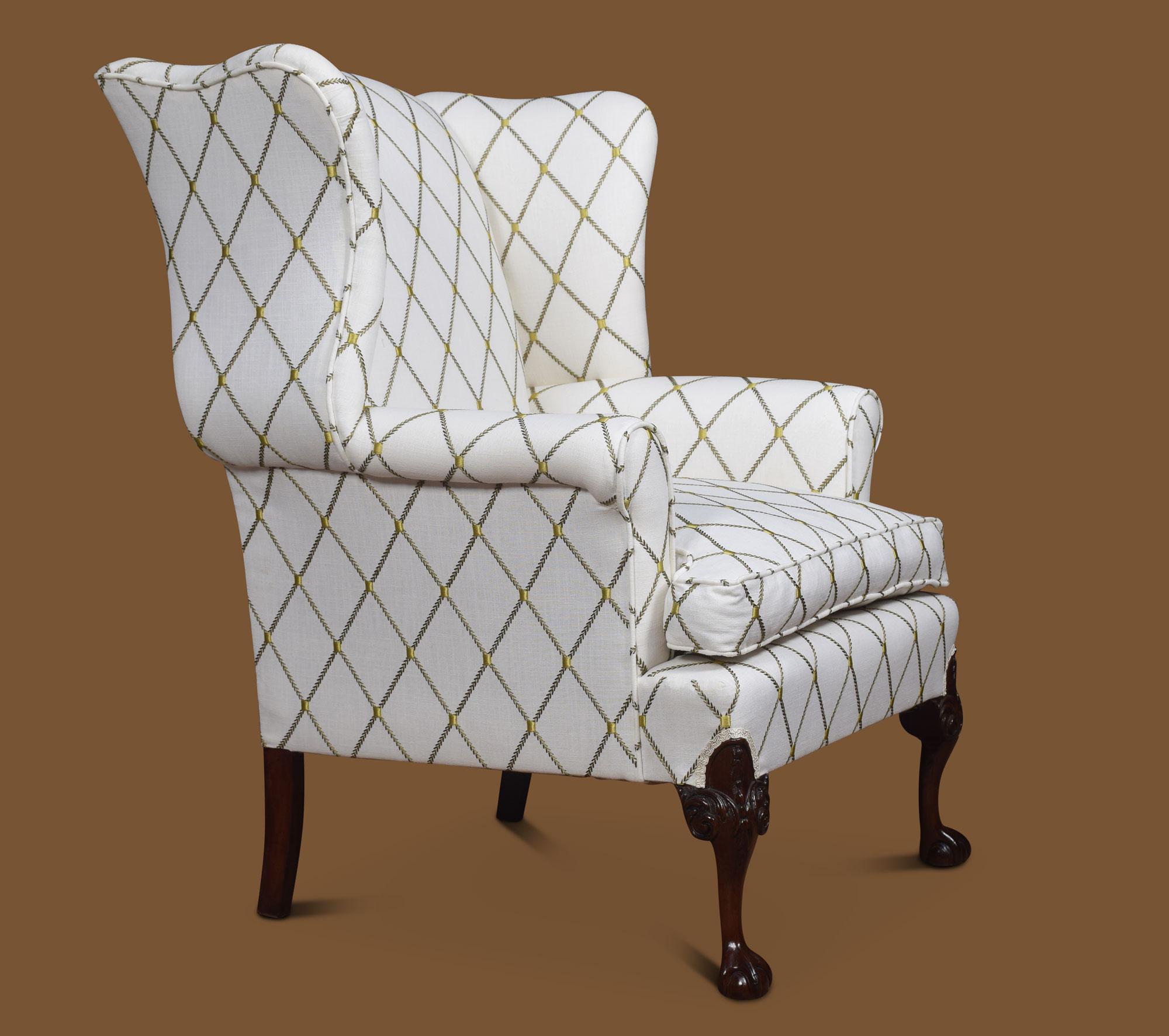 Mahogany Large Pair of Georgian Style Wing Armchairs