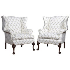 Antique Large Pair of Georgian Style Wing Armchairs