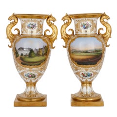 Large Pair of German Porcelain Vases by KPM