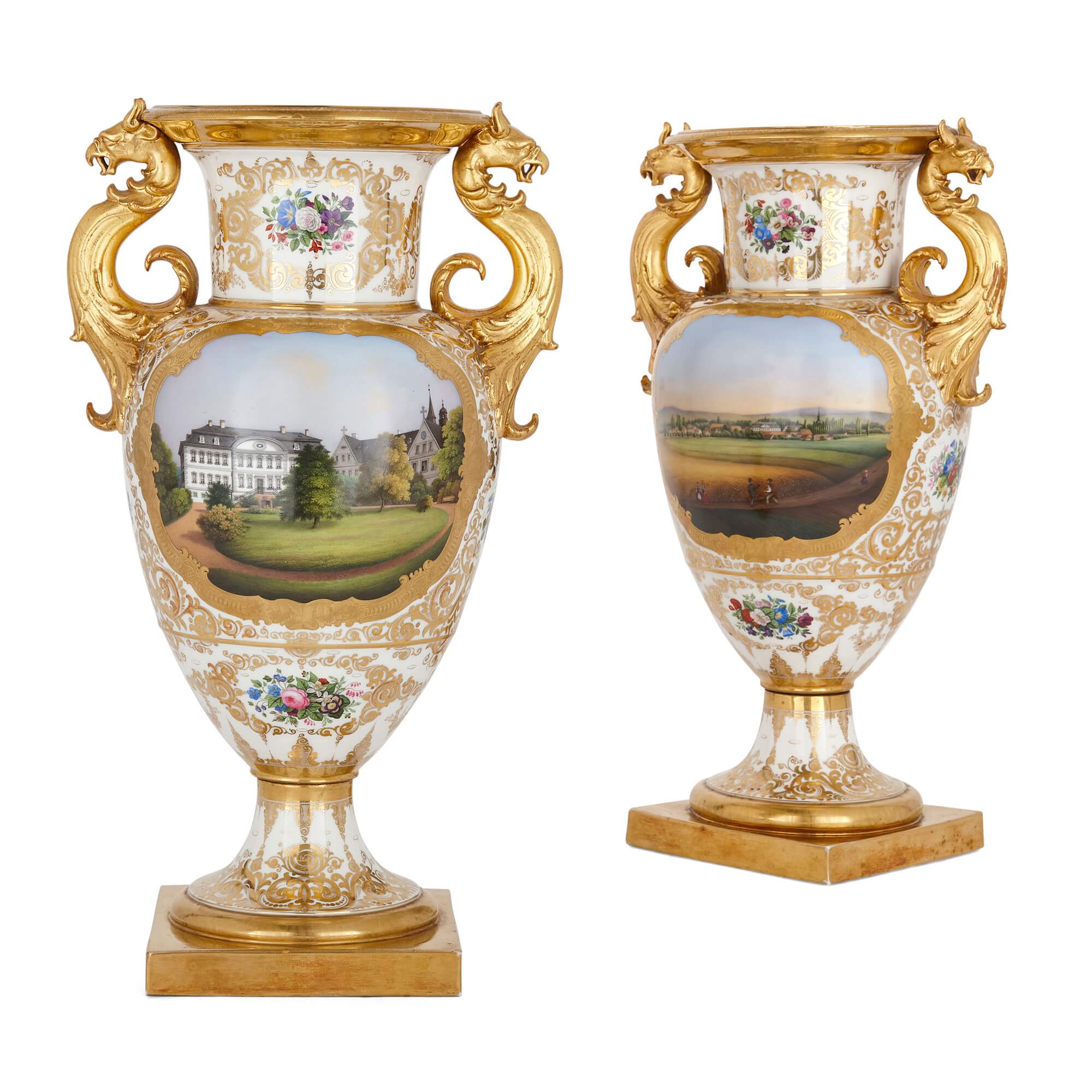 Grande coppia di vasi in porcellana tedesca di KPM Porcelain