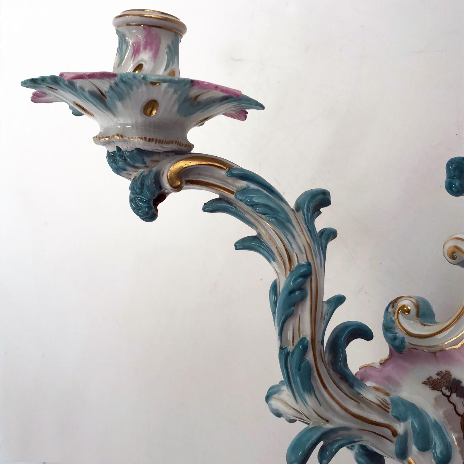 Large Pair of German Rococco Style  Porcelain Two-Light Sconces 3